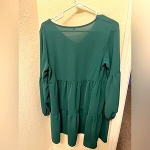 Never worn, dark green, long sleeve, flowy dress.